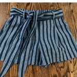 Loft Beach Women’s Linen Blend Striped Paper Bag Tie Waist Shorts White Blue XXS Photo 0