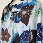 Gap Maternity Long Sleeve Tunic Top Cotton Blue Brown Floral Y2K ~ Size M Photo 3