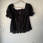 Anthropologie Black Eyelet Lace Square Neck Puff Sleeve Milkmaid Cottage Top XS Photo 2