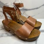 Lulus  | Women's Minimalist Brown Leather Strappy Wooden Willy Clog Sz 8.5 Photo 0