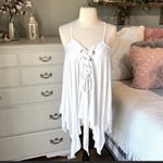 Vava by Joy Han White Flowy Angled Solid Top Beach Summer Shirt Comfy Knit Vacation XS Photo 3