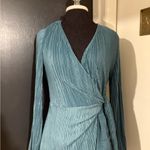 ZARA 💜 Teal Wrap Top in Plisse Pleated Fabric with Tie at Waist Photo 1