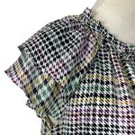 Loft  Dress Shift Tie Neck Ruffle Sleeve Purple Multi Plaid Women’s Size Small Photo 9