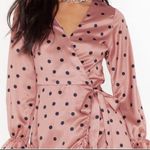 Nasty Gal Polka Dot Satin Ruffle Wrap Dress Photo 1