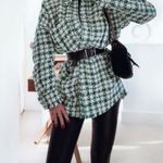 ZARA Tweed Weave Houndstooth OVERSHIRT Jacket Blazer Green/White Size XS NEW Photo 11