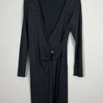 Calvin Klein  Dress Womens Medium Gray‎ Sheath Faux Wrap V-Neck Knit Long Sleeve Photo 0