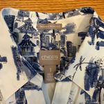 Chico's  (M‎ 8–10) Wrinkle Resistant Shirt Blue White Cityscape Cotton Travel Photo 2