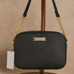 Ellen Tracy NEW Octavia Women's Black Pebbled Leather Gold Chain Crossbody Bag Photo 0