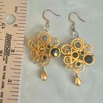 Gold Filigree Crystal Chandelier Earrings, Blue & Teal Photo 6