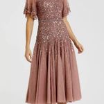 Mac Duggal  Pink Cape Sleeve Beaded Tea Length Drop Waist Dress size 6 C9 Photo 5