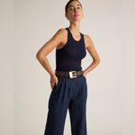 Quince NWT  Women's 100% European Linen Pleated Trouser Pants Navy Blue Sz 16 Photo 2