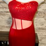 Boutique Red Satin And Sequin Cut Out Prom Dress  Photo 2