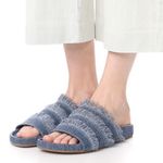 Joie  Jayden Blue Fringe Denim Slide Slip On Sandals Photo 0