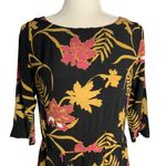 Violet Fish Bohemian Pleated Midi Dress S Black Floral 3/4 Sleeve Zip Boho Photo 1