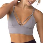 Lululemon  Women’s Sz 10 Dark Chrome Gray Lilac Pushing Limits Strappy Sports Bra Photo 3