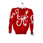 VINTAGE Christine Women’s L Sweater Red White Long Puff Sleeve V Neck Knit Size L Photo 1