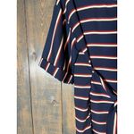 West Kei Striped Tie Waist Blouse‎ Top, Short Sleeve, Navy Blue, Red, White Photo 2