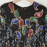 Jean for Joseph Le Bon Top Womens M Black Paisley 100% Silk Sequin Vintage Artsy Size M Photo 2