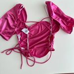 Popular 21 NEW Hot pink metallic barbie lace up crop top Photo 6