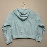 Forever 21  Baby Blue Cropped Corduroy Drawstring Hooded Bomber Jacket - Medium Photo 5