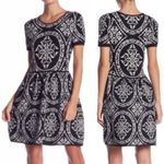 Romeo + Juliet Couture Black White Damask Intarsia Knit Drop Waist Dress Sz M Photo 1