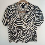 Rachel Zoe NEW Zebra print satin button up shirt medium short sleeve Photo 0