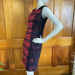 Chetta B  Red Black Plaid Lace Trim Sleeveless Sheath Dress 2 Lumberjack Buffalo Photo 4