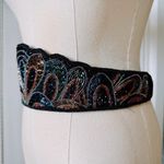 Vintage Glass Bead Satin Black Waist Belt Photo 3