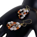 GENUINE CORAL & PEARL W/14K BEADING VINTAGE DANGLE EARRINGS WITH METAL HOOKS White Photo 5