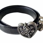 Vintage: Vincenza ☾ ©1997 Celestial Etched Metal Buckle Belt ☾ Black Leather Size 28 Photo 0