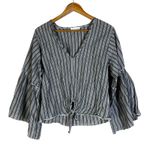 Lavender Field  Striped Bell Sleeve Cotton Blouse Top Women's Medium Photo 0