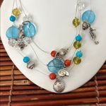 Triple Stand Multicolor Glass Beaded Necklace with Sea Charms 16” Photo 1