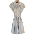 Norma Kamali  Belted Pinstripe Button Down Shirt Dress Size L Photo 9