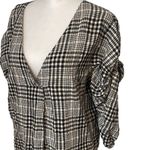 ZARA Basic Womens Plaid Blouse Top Twist Knot Sleeve Black Cream Size Small Photo 1