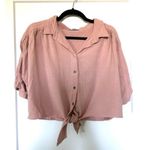 Wishlist  Apparel Blush Button Front Tie Crop Shirt Photo 1