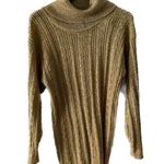 Vintage gold metallic sparkle ribbed knit turtleneck tunic sweater size medium M Photo 0