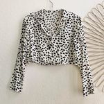Black white cropped leopard button up down blouse shirt top long sleeve office siren core #streetwear Photo 0