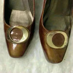 Stuart Weitzman  Brown Patent Pumps with Gold Accent Photo 2