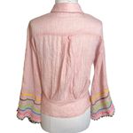 Ivy Jane  zig zag trim bell sleeve tie front top pink Sz S Photo 1