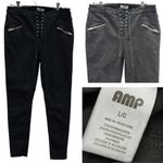 Amp Black Lace Up Fly High Rise Stretch Denim Zip Pocket Raw Hem Jeans Womens L Size undefined Photo 1