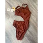 NWT FE NOEL one piece bronze colored asymmetrical swimsuit Size XXS Brown Photo 1