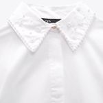 ZARA  pearl embellished collar detail cotton poplin white button front shirt Photo 6