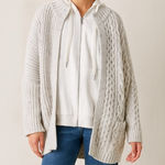 POL  Cable Knit Sweater Zip Cardigan Small Oversized Layered Gray Coastal Boho Photo 0