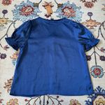 SheIn  Blue Satin Blouse with Puff Sleeves Faux Button Up V-Neck Medium NWT Photo 5