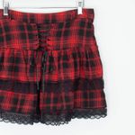 Romwe  Womens Plaid Lace Up Mini Skirt Size M Red Skater Grunge Punk Emo Tiered Photo 1
