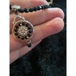 Brighton Silver Tone Black Bead Necklace Round Medallion Pendant Heart Clasp Photo 1
