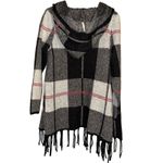 Adrienne Vittadini Adrienne Vittadin Women Black White Plaid Hooded Cardigan Sweater Fringe Size S Photo 1