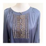 Chico's Chico’s Silky Sequin V-Neck Beaded Blouse Navy Bronze Size 1/Medium Elegant Photo 7