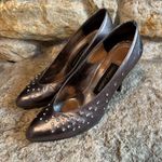 CHARLES JOURDAN Vintage Bronze Leather Rhinestones 3.5" Heels Pumps Shoes 9 Brown Photo 2
