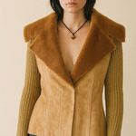 Harold's Faux Suede Knit Jacket Faux Fur Collar Acrylic Polyester size Small tan Photo 0